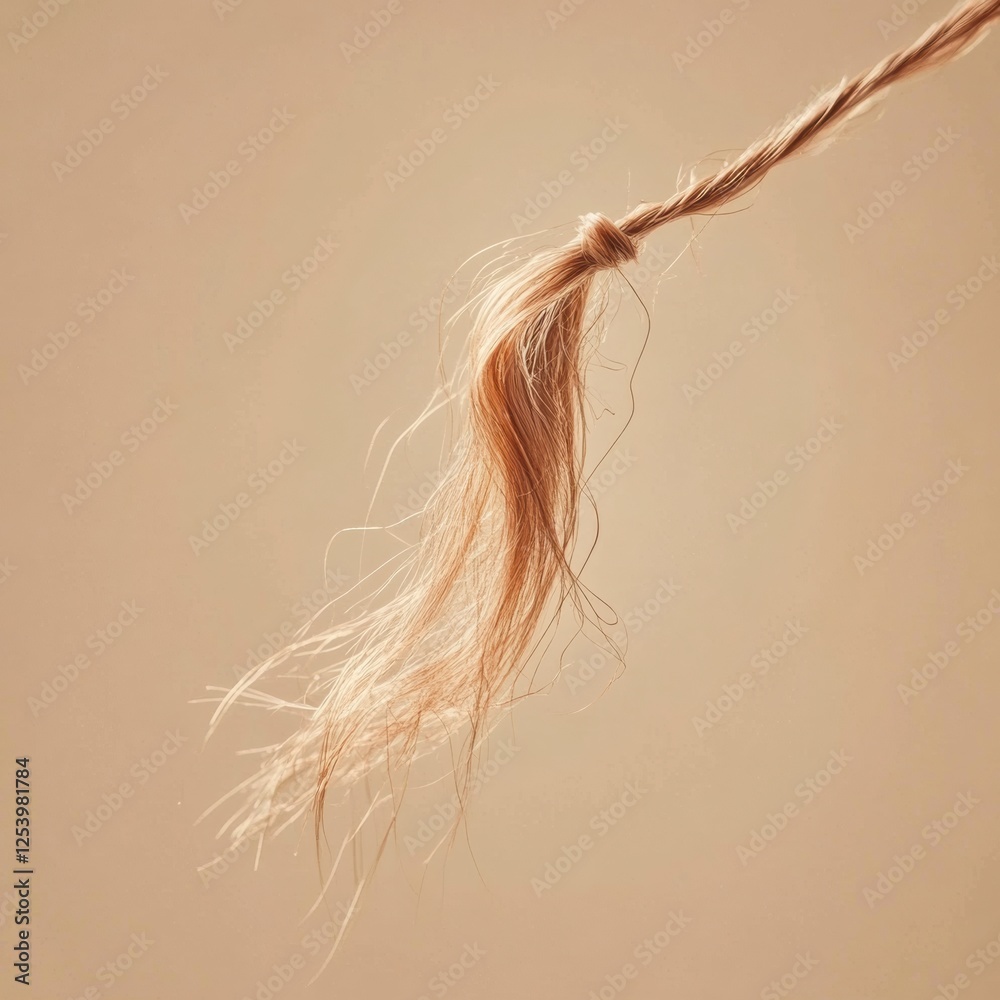Leinwandbilder Macro view of a broken strand of hair against a soft background highlighting texture and fragility. Generative AI
