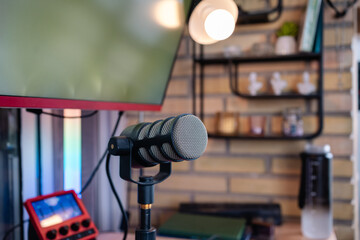 Professional microphone setup for streaming and gaming in home studio