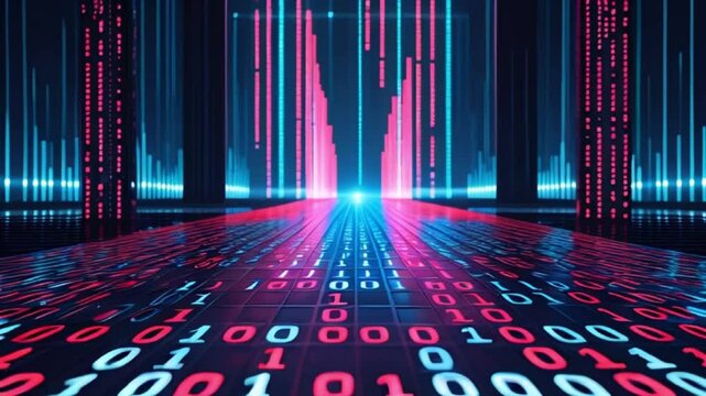 Perspective wall and floor of binary code digital pattern background