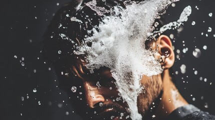 Fototapeta premium Dynamic water splash on face with artistic lighting