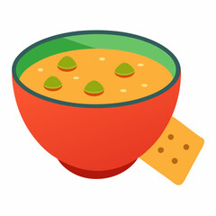 A bowl of vegetable soup with saltine crackers vector on white background.