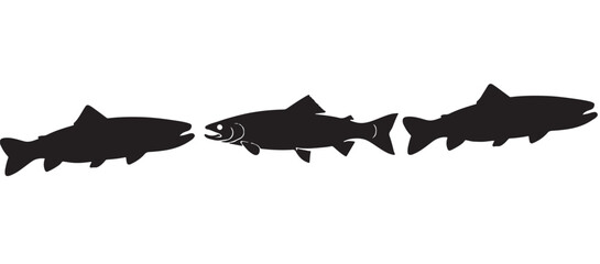 Black silhouette Brook Trout of fish, Animal Icons, Fish Bundle, Sea life, Under the Ocean