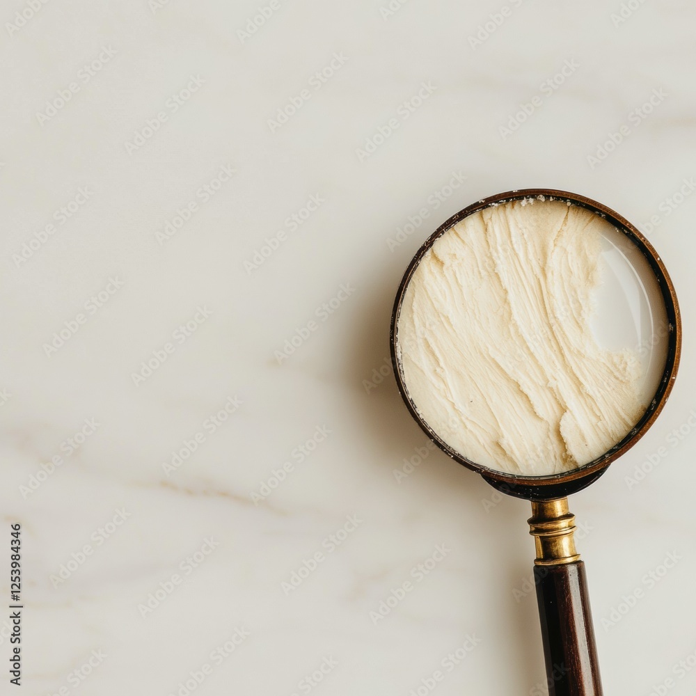Poster close examination of dry and flaky skin through a magnifying glass on a neutral background. generati