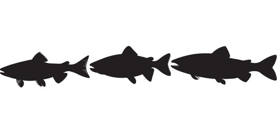 Black silhouette Brook Trout of fish, Animal Icons, Fish Bundle, Sea life, Under the Ocean