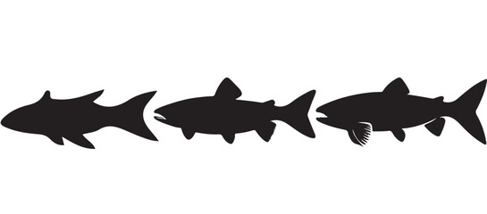 Black silhouette Brook Trout of fish, Animal Icons, Fish Bundle, Sea life, Under the Ocean