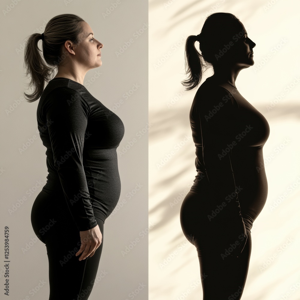 Aufkleber weight loss transformation silhouette showcasing before and after results in profile view. generativ