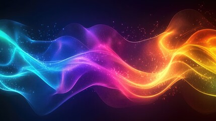 Obraz premium A vibrant, flowing abstract design featuring colorful waves of light against a dark background.