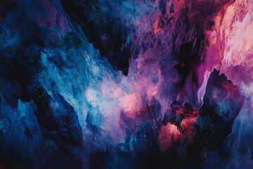 A mesmerizing abstract nebula of vibrant blues and pinks swirls across the canvas, creating a cosmic dance of colors in a vast, starry expanse.