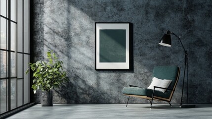 Modern living room with sunlight, greenery, and a cozy armchair