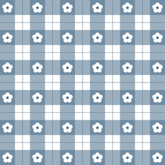 Seamless Flower pattern in cartoon style. Cute trendy design. Vector funky illustration. Floral shape. Checkered background.
