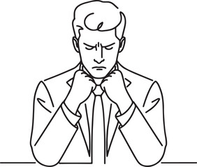 Tensed Corporate Worker Line Art – Black & White Vector