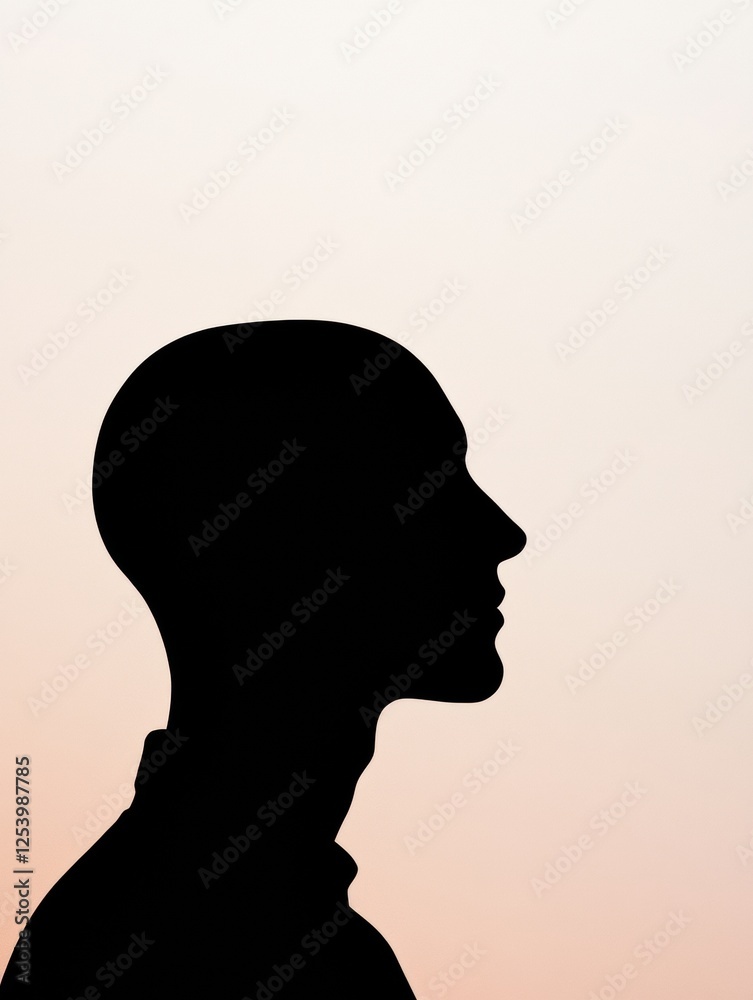 Fototapete silhouette of a person showcasing bald patches against a soft gradient background during sunset. gen