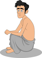 A village poor man sitting pose cartoon character design
