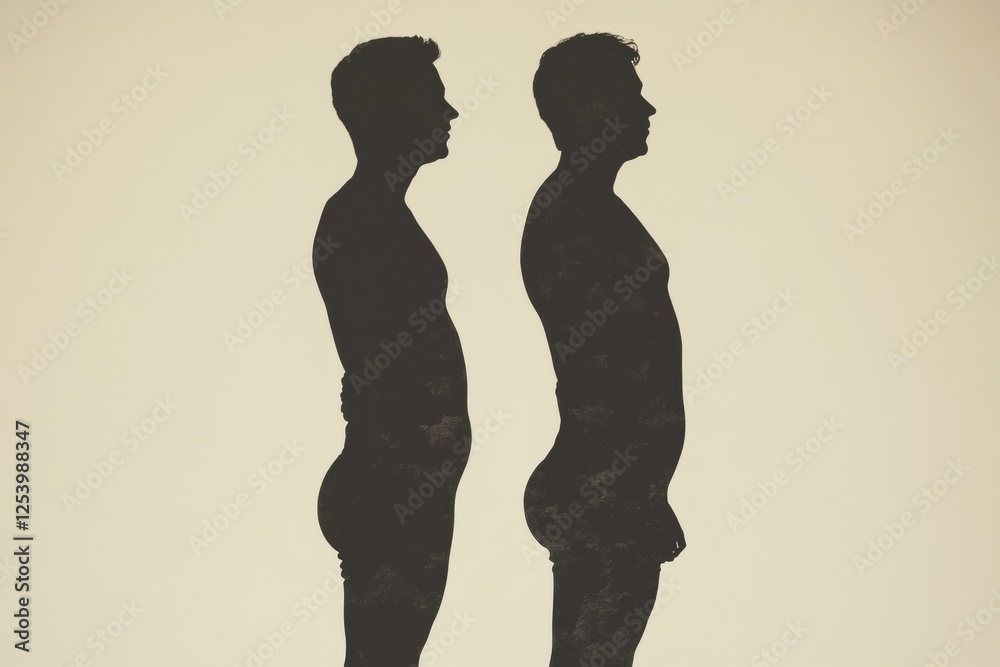 Poster weight loss transformation silhouette showing before and after results of a persons journey to fitne