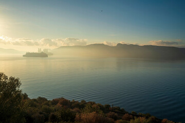 Misty morning over Elefsina Bay, Greece