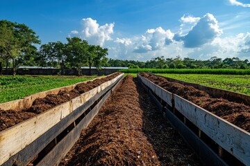 Composting system efficiently recycling animal waste into organic fertilizer on a farm in a rural setting © Dream maker