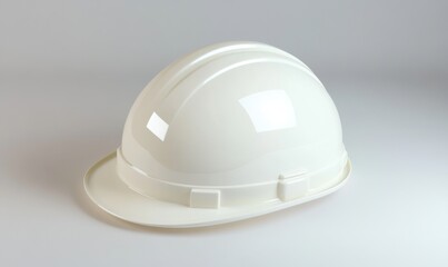 Fototapeta premium White hard hat safety equipment, studio shot, construction site background, safety regulations