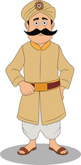 Naklejka premium A village man front pose cartoon character design who wearing pagri