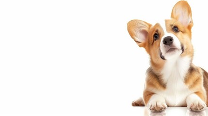 Two adorable corgis looking up, showcasing their playful and friendly nature.