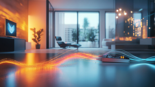 High-Speed-Internet mit Glasfaser im modernen Smart Home. Generative AI KI