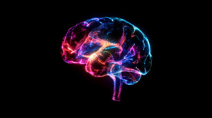 Abstract glowing human brain, neural network, ai concept. Neural Network Consciousness. Illustration