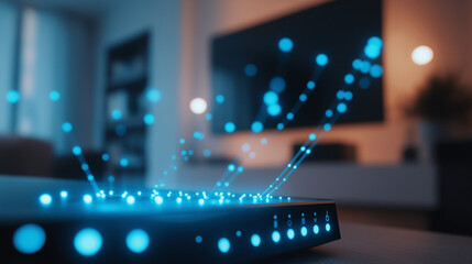 Fototapeta premium High-Speed-Internet mit Glasfaser im modernen Smart Home. Generative AI KI