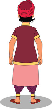A indian village sipahi back pose cartoon character design