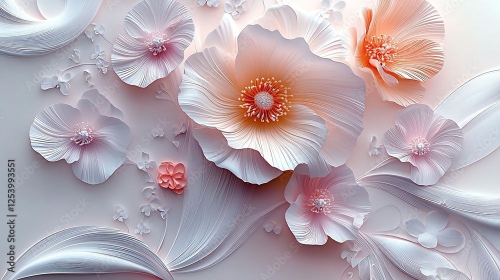 Poster stunning abstract floral arrangement with delicate pink flowers crafted in a three-dimensional style