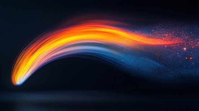 Dramatic slow-shutter rainbow arcs of light against dark cosmic backdrop