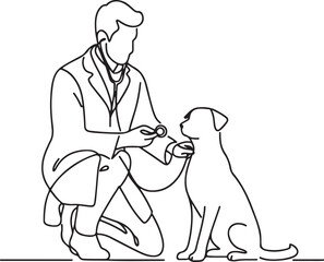 Vet and Dog Line Drawing – Professional Veterinary Vector Art