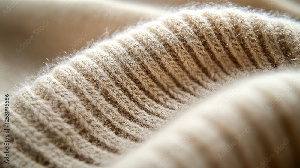 Poster Close-up view of soft beige fabric showcasing intricate texture and warmth in a cozy environment : Generative AI