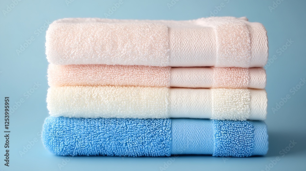 Poster soft and plush colorful towels stacked neatly for bathroom or home decor : generative ai