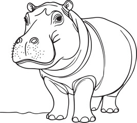 Minimalist Line Drawing of Hippopotamus - Vector Art Illustration