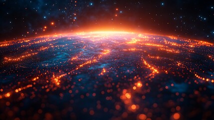 Obraz premium A digitally rendered earth glowing with high-speed red and blue light trails