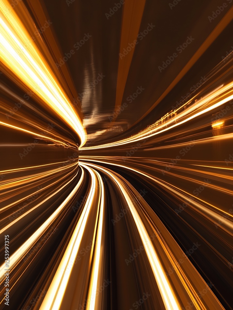 Aufkleber Dynamic light trails create a mesmerizing illusion of speed within a vibrant tunnel at night : Generative AI