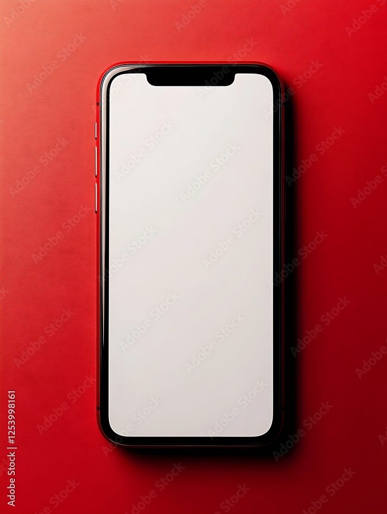 Poster Minimalistic smartphone positioned on a striking red background emphasizing modern technology design : Generative AI