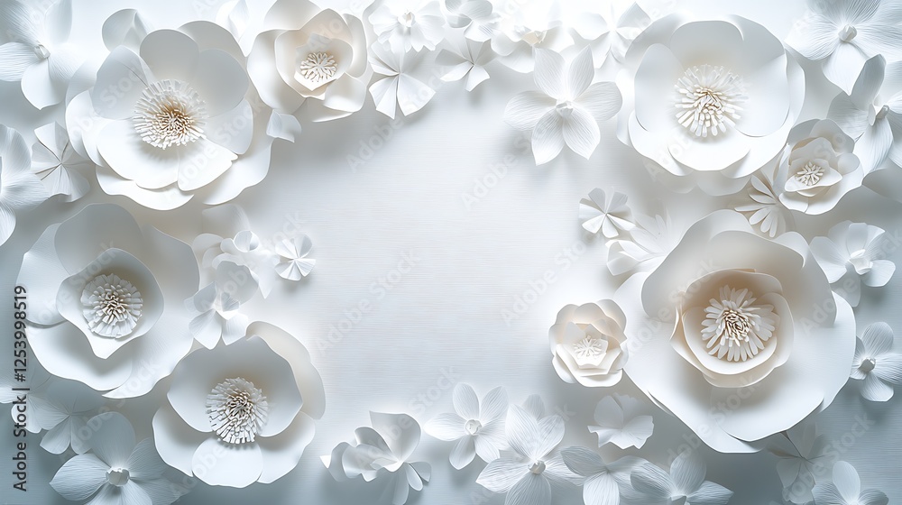 Poster beautiful white paper flowers creatively arranged on a soft background for elegant decor : generativ