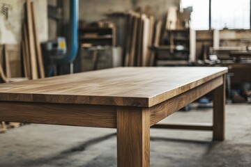Crafting a beautiful wooden dining table with focus on the tabletop and leg assembly in a workshop setting