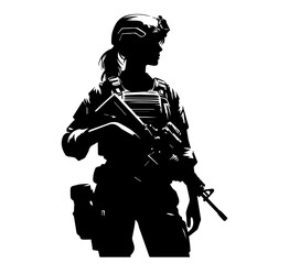 Female soldier vector – military woman with rifle silhouette