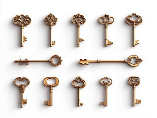 Ic&ocirc;nes de cl&eacute;s en 3D sur fond blanc