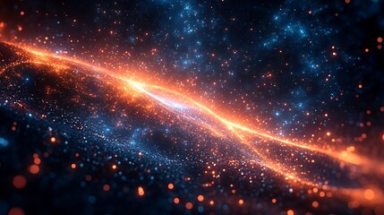 A digital futuristic energy field around earth with cyber-inspired movement lines