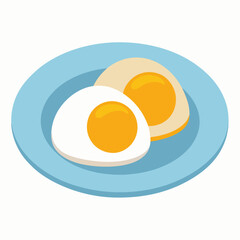 Two eggs over easy on a plate vector on white background.