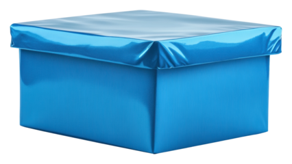 Shiny blue gift box on clear background