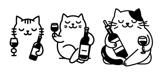 Naklejka premium cute cats with wine vector illustration