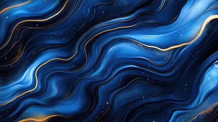 Obraz premium Abstract swirling blue and gold waves create a fluid, artistic texture.