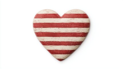 A textured heart shape features red and white stripes, resembling a rustic American flag design, symbolizing love and patriotism.