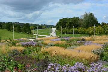 Renewed Nemunas river island park in Kaunas Lithuania in sunny summer day