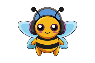 Obraz premium Happy flying bees with big kind eyes. Vector isolated on white background.