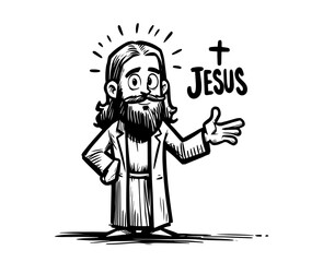 Cartoon Jesus character vector with halo and cross