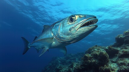 Fototapeta premium Majestic Fish in a Vibrant Underwater Realm Swimming Near a Coral Reef